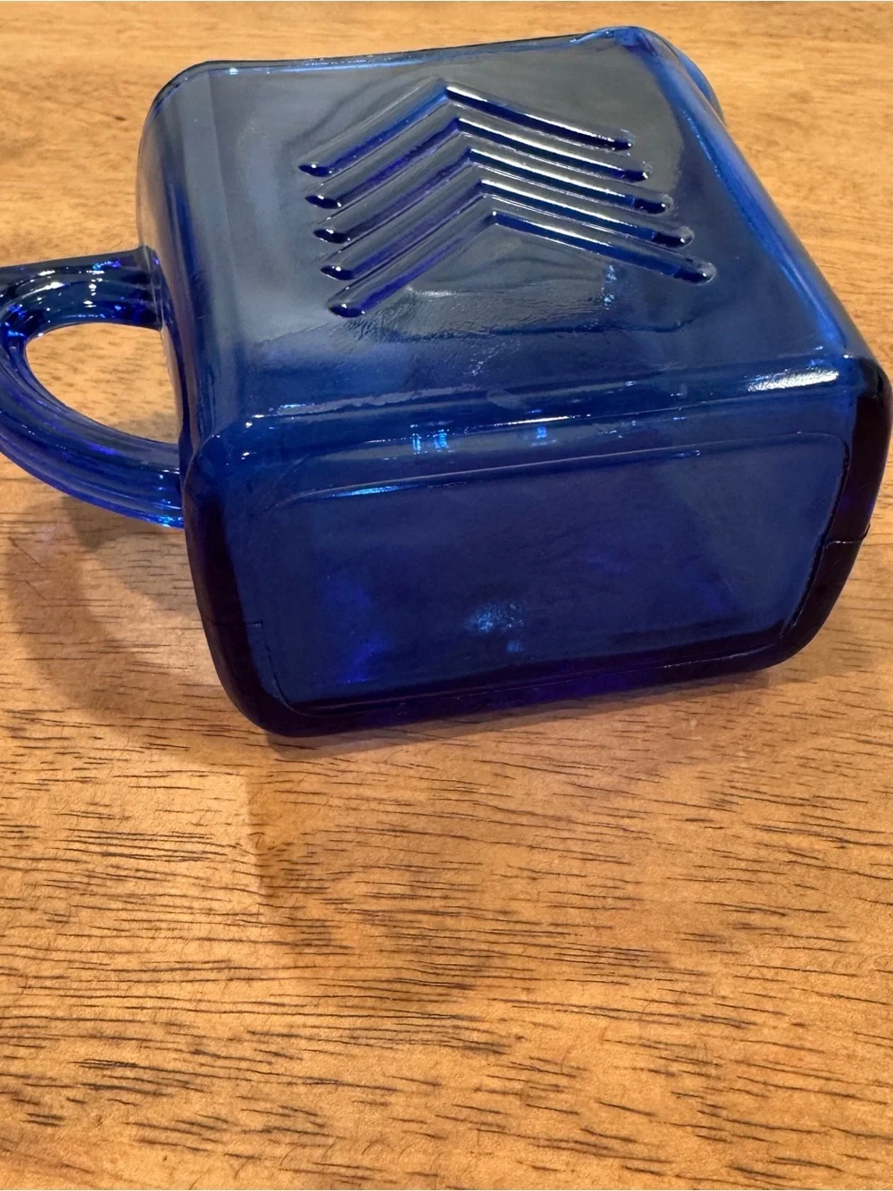 Vintage Hazel-Atlas Chevron Cobalt Blue Mini Glass Pitcher